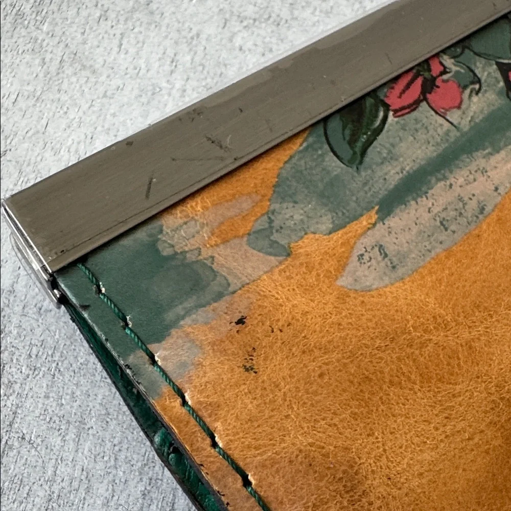 Patricia Nash Cauchy Leather Frame Floral Wallet RFID Beautiful Girl Tan Green